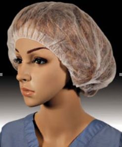 Women wearing a white bouffant hair covering.