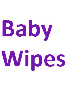 The words "baby wipes" written in purple.