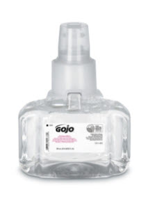 Clear Gojo hand soap dispenser.