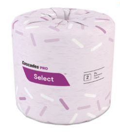 Toilet tissue, wrapped in pink paper.