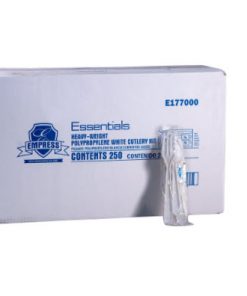 Cutlery Kit extra hevy white fork, spoon, knife, salt and pepper.