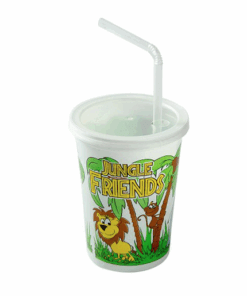 Jungle themed kids cup with bendy straw in it