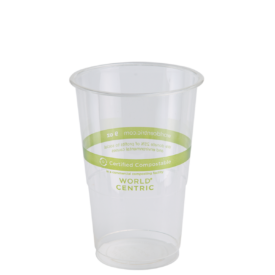 Cup 9oz green stripe print compostable 2,000 case.