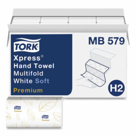 Box of white hand towels.