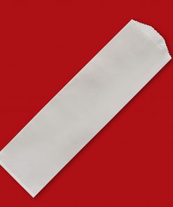 White bag with a red background.