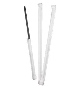 black straws wrapped in white paper.
