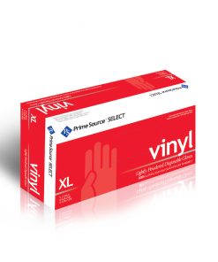 red box of powdered xl vinyl gloves.
