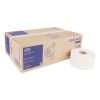 beige box with blue lettering and one roll of toilet paper