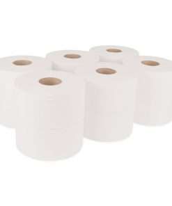six rolls of white toilet paper