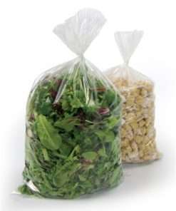 clear bag with green and brown colored food