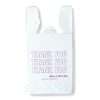 white thank you bag with purple lettering