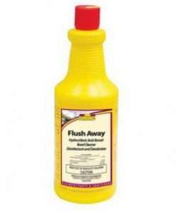 yellow bottle with red writing mild acid bowl cleaner
