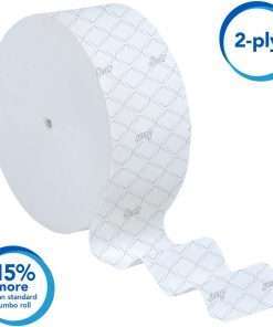 roll of jumbo toilet paper with a small amount unrolled