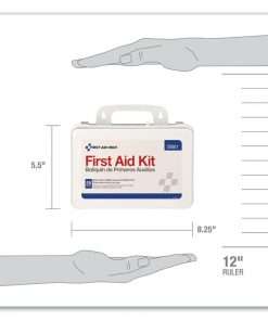 two hands showing the height of first aid kit