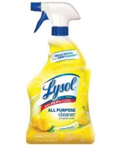 yellow spray bottle of lysol disinfecting spray