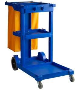 blue janitorial cart with yellow
