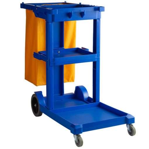 blue janitorial cart with yellow
