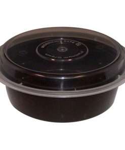 black round take out container with clear lid