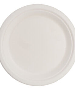Nine inch white fiber paper plate, round