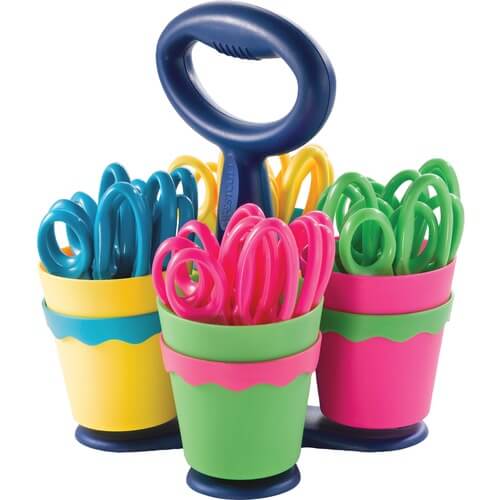Westcott Teachers Scissors Caddy with 24 pieces 5inch Kids Anit-Microbial Blunt Scissors