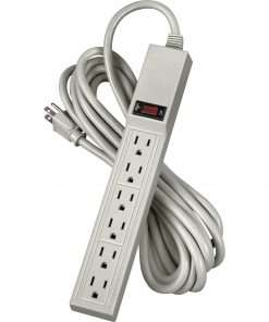 6 Outlet Power Strip with 15' Cord - 3-prong - 6 x AC Power - 15 ft Cord - 110 V AC Voltage - Strip, Wall Mountable - Platinum