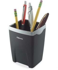 Office Suites&trade; Pencil Cup - 4.3" x 3.1" x 3.1" x - 1 Each - Black, Silver