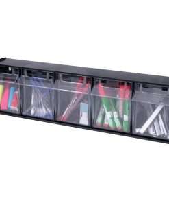 Deflecto Tilt Bin Interlocking Multi-Bin Storage Organizer - 5 Compartment(s) - 6.5" Height x 23.6" Width x 5.3" Depth - Interlockable - Black - Plastic - 1 Each