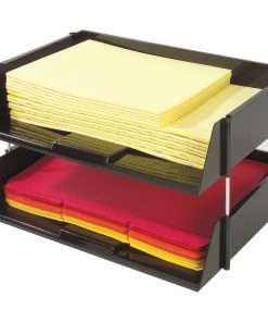 Deflecto Industrial Tray Side-Load Stacking Tray - 1500 x Sheet - 2 Tier(s) - 3.5" Height x 16.5" Width x 11.8" Depth - Black - Plastic - 2 / Set