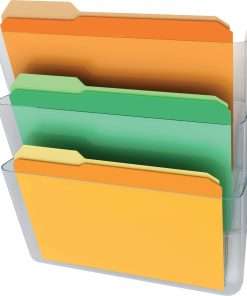 Deflecto Stackable DocuPocket for Partition Walls - 3 Pocket(s) - 3 Compartment(s) - 7" Height x 13" Width x 4" Depth - Stackable - Clear - 3 / Set
