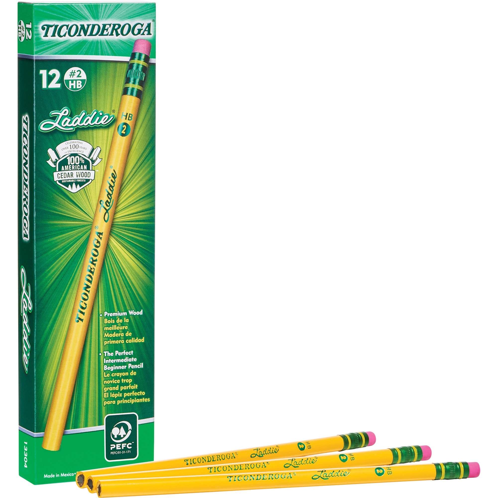Ticonderoga Laddie Pencil with Eraser - #2 Lead - Yellow Barrel - 1 Dozen
