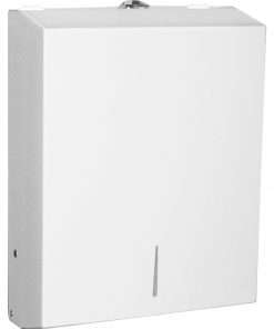 Genuine Joe C-Fold/Multi-fold Towel Dispenser Cabinet - C Fold, Multifold Dispenser - 13.5" Height x 11" Width x 4.3" Depth - Stainless Steel, Metal - White - Wall Mountable - 1 Each