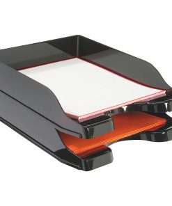 Deflecto DocuTray Multi-Directional Stacking Tray - 2 Tier(s) - 2.5" Height x 10" Width x 13.8" Depth - Desktop - Black - Polystyrene - 2 / Set