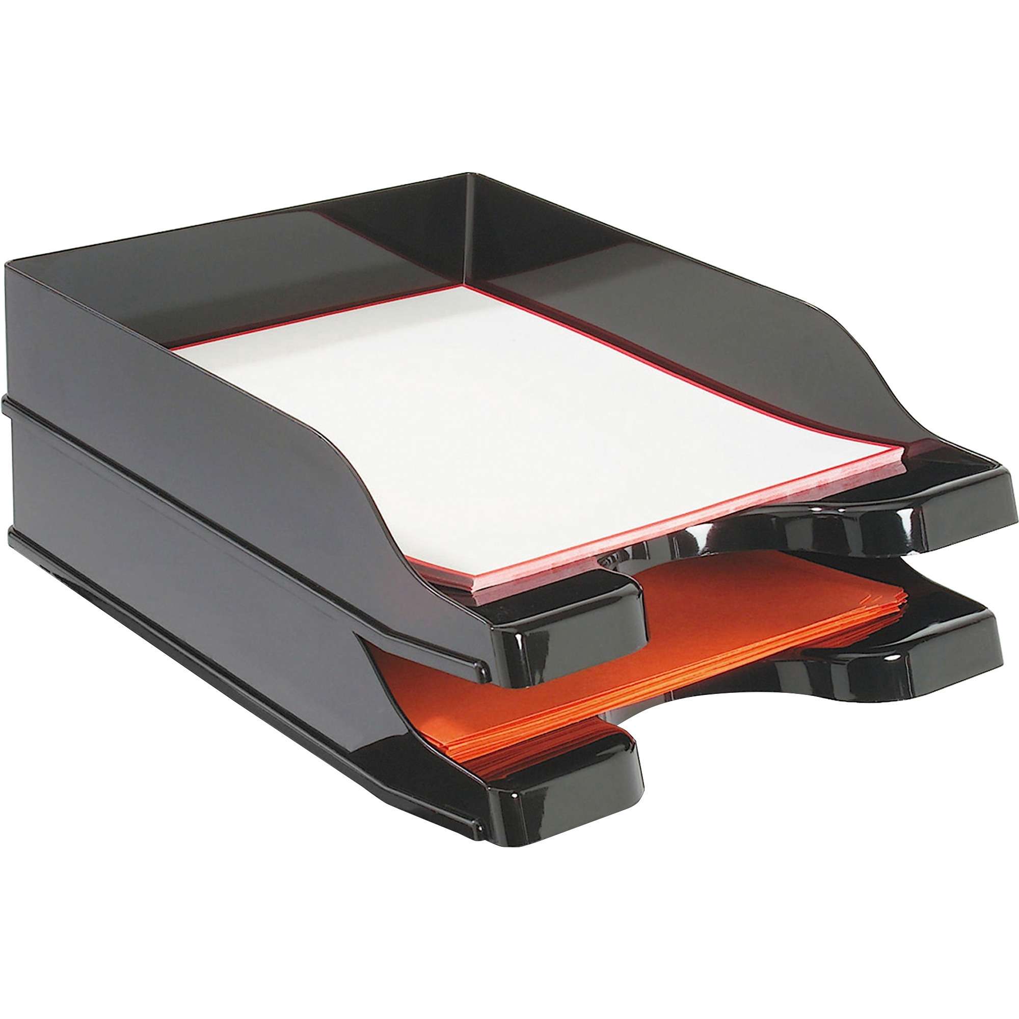 Deflecto DocuTray Multi-Directional Stacking Tray - 2 Tier(s) - 2.5" Height x 10" Width x 13.8" Depth - Desktop - Black - Polystyrene - 2 / Set