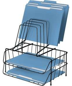 Fellowes Wire Double Tray with Step File&reg; - 6 Compartment(s) - 14" Height x 13.9" Width x 10.1" Depth - Desktop - Black - Steel - 1 Each