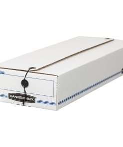 Bankers Box Liberty Check and Form Boxes - Internal Dimensions: 6" Width x 23.25" Depth x 4.25" Height - External Dimensions: 6.3" Width x 24" Depth x 4.5" Height - String/Button Tie Closure - Light Duty - Stackable - Fiberboard - White, Blue - For Card, File - Recycled - 12 / Carton