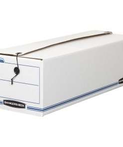 Bankers Box Liberty Check and Form Boxes - Internal Dimensions: 8.75" Width x 23.75" Depth x 7" Height - External Dimensions: 9" Width x 24.3" Depth x 7.5" Height - String/Button Tie Closure - Medium Duty - Stackable - Fiberboard - White, Blue - For Record Form, File - Recycled - 12 / Carton