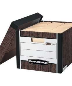 Bankers Box R-Kive File Storage Box - Internal Dimensions: 12" Width x 15" Depth x 10" Height - External Dimensions: 12.8" Width x 16.5" Depth x 10.4" Height - Media Size Supported: Letter, Legal - Lift-off Closure - Heavy Duty - Stackable - Wood Grain, Blue - For File - Recycled - 12 / Carton