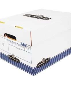 Bankers Box R-Kive Offsite File Storage Box - Internal Dimensions: 12" Width x 15" Depth x 10" Height - External Dimensions: 12.9" Width x 16.6" Depth x 10.3" Height - Lift-off Closure - Stackable - White, Blue - Recycled - 20 / Pack