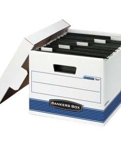 Bankers Box Hang'N'Stor Hanging File Storage Box - Internal Dimensions: 12.25" Width x 15" Depth x 9.75" Height - External Dimensions: 12.6" Width x 15.6" Depth x 10" Height - Media Size Supported: Letter - Lift-off Closure - Light Duty - Stackable - White, Blue - For File, Folder - Recycled - 4 / Carton