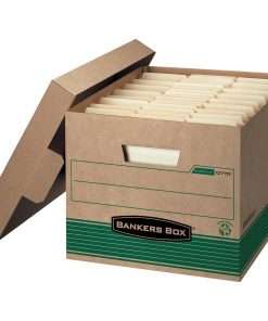 Bankers Box Recycled STOR/FILE File Storage Box - Internal Dimensions: 12" Width x 15" Depth x 10" Height - External Dimensions: 12.5" Width x 16.3" Depth x 10.3" Height - Media Size Supported: Letter, Legal - Lift-off Closure - Medium Duty - Stackable - Kraft, Green - For File - Recycled - 12 / Carton
