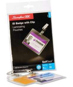 GBC Self-Sealing ID Badge Laminating Pouches - Laminating Pouch/Sheet Size: 2.94" Width x 4.12" Length x 8 mil Thickness - Glossy - for ID Badge, Document, Photo - Self-adhesive, Easy Peel, Durable - Clear - 10 / Pack