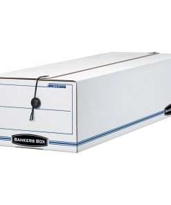 Bankers Box Liberty Check and Form Boxes - Internal Dimensions: 9.50" Width x 23.25" Depth x 6" Height - External Dimensions: 9.8" Width x 23.8" Depth x 6.3" Height - String/Button Tie Closure - Light Duty - Stackable - Fiberboard - White, Blue - For Record Form, File, Check, Form - Recycled - 12 / Carton