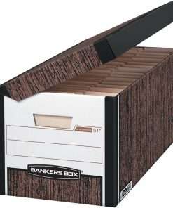 Bankers Box Systematic File Storage Boxes - Internal Dimensions: 12.13" Width x 24" Depth x 10" Height - External Dimensions: 13" Width x 25.5" Depth x 10.4" Height - Media Size Supported: Letter - Flip Top Closure - Medium Duty - Stackable - Wood Grain, Blue - For File - Recycled - 12 / Carton