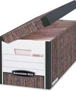 Bankers Box Systematic File Storage Boxes - Internal Dimensions: 12.13" Width x 15" Depth x 10" Height - External Dimensions: 13" Width x 16" Depth x 10.3" Height - Media Size Supported: Letter, Legal - Flip Top Closure - Medium Duty - Single Wall - Stackable - Wood Grain, Blue - For File - Recycled - 12 / Carton