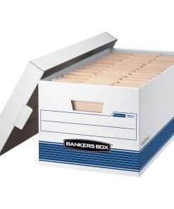 Bankers Box STOR/FILE Storage Box - Internal Dimensions: 12" Width x 24" Depth x 10" Height - External Dimensions: 12.9" Width x 25.4" Depth x 10.3" Height - Media Size Supported: Letter - Lift-off Closure - Medium Duty - Stackable - White, Blue - For File - Recycled - 12 / Carton