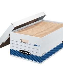 Bankers Box Stor/File Lift-Off Lid Medium-duty Legal Storage Box - Internal Dimensions: 15" Width x 24" Depth x 10" Height - External Dimensions: 15.9" Width x 25.4" Depth x 10.3" Height - Media Size Supported: Legal - Lift-off Closure - Medium Duty - Stackable - White, Blue - For File - Recycled - 12 / Carton