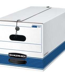 Bankers Box STOR/FILE File Storage Box - Internal Dimensions: 12" Width x 24" Depth x 10" Height - External Dimensions: 12.3" Width x 24.1" Depth x 10.8" Height - Media Size Supported: Letter - String/Button Tie Closure - Medium Duty - Stackable - Corrugated Paper - White, Blue - For File - Recycled - 12 / Carton
