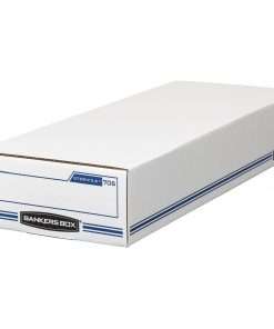 Bankers Box STOR/FILE Check Storage Boxes - Internal Dimensions: 9" Width x 24" Depth x 4" Height - External Dimensions: 9.3" Width x 25" Depth x 4.1" Height - 650 lb - Flip Top Closure - Light Duty - Stackable - White, Blue - For File, Check, Deposit Slip - Recycled - 12 / Carton