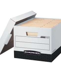 Bankers Box R-Kive File Storage Box - Internal Dimensions: 12" Width x 15" Depth x 10" Height - External Dimensions: 12.8" Width x 16.5" Depth x 10.4" Height - Media Size Supported: Letter, Legal - Lift-off Closure - Heavy Duty - Stackable - White, Black - For File - Recycled - 12 / Carton