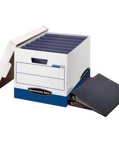 Bankers Box Binderbox Binder Storage Box - Internal Dimensions: 12.25" Width x 18.50" Depth x 12" Height - External Dimensions: 13.1" Width x 20.1" Depth x 12.4" Height - Media Size Supported: Letter, Legal - Lift-off Closure - Heavy Duty - Stackable - White, Blue - For File - Recycled - 12 / Carton
